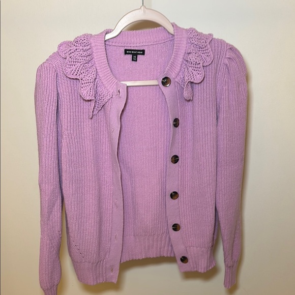 Who What Wear Sweaters - Who What Wear Purple Ruffled Cardigan Sweater